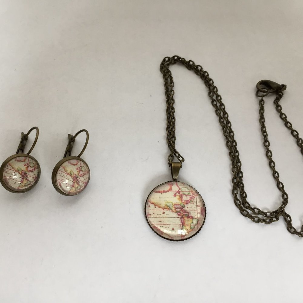 World image necklace and earrings